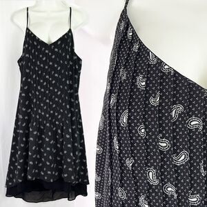 GAP Black & White Bandana Slip Dress (XL) Pleated Layered Peekaboo Hem Midi Cami